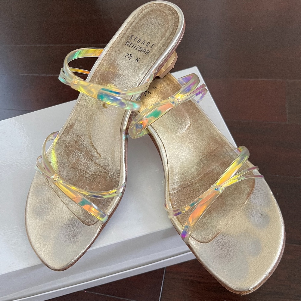 Stuart Weitzman kitten heel dressy slides